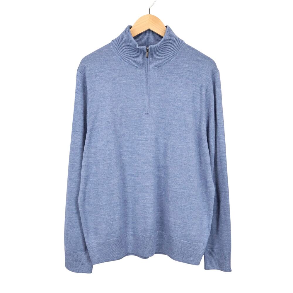 NWT J.Crew Factory Men's Merino-Wool Blend Half-Zip Sweater Light Blue Large